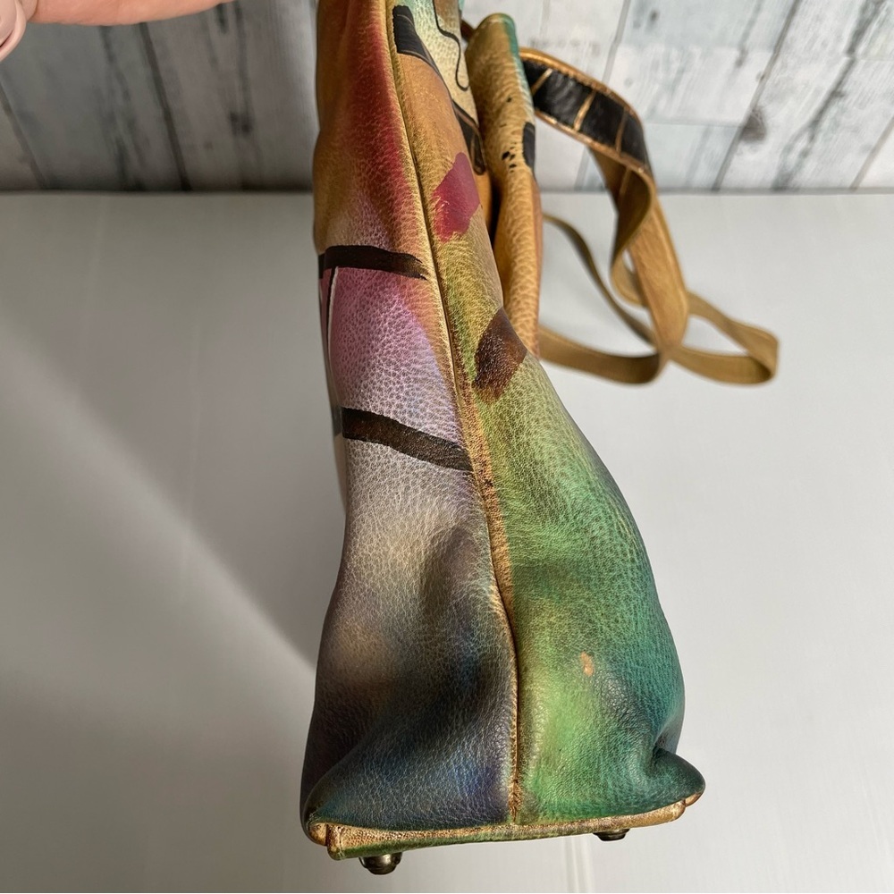 Anuschka Hand painted Abstract Leather Shoulder Bag Purse - Picture 12 of 16